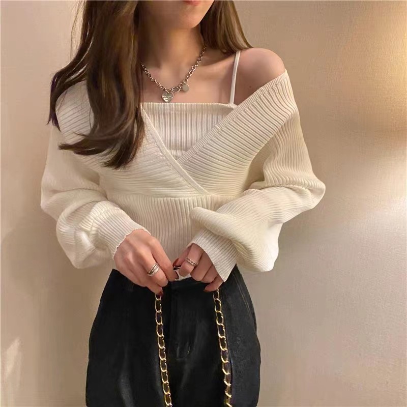 Korean NewYear 2024 off-shoulder long-sleeve sweater gentle knitted top for women 5 colors#1209