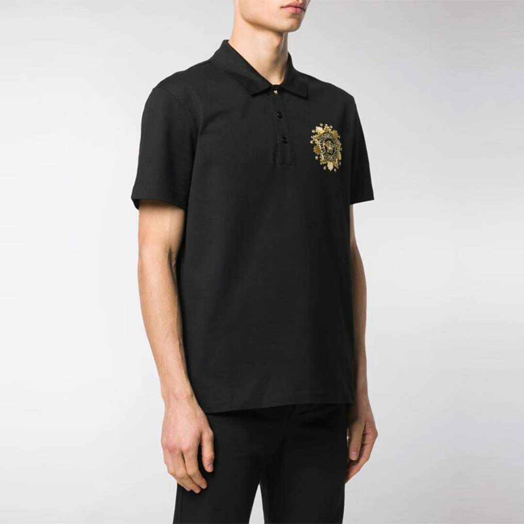 Versace (VERSACE) business casual men's polo shirt embroidered Medusa logo cotton short-sleeved top fashion big men's clothing black (A2003)