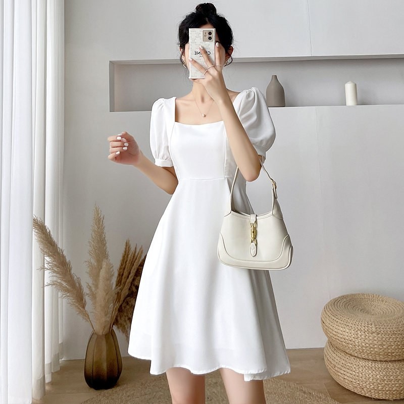 Yirenfu Hepburn style square collar dress women's summer 2023 new sweet French dress Mori first love dress fashion women's clothing