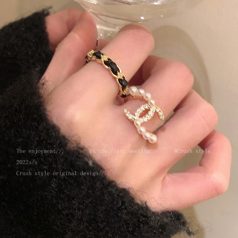 ins high-end pearl zircon open ring female niche design index finger ring Hepburn style fashion personality ring
