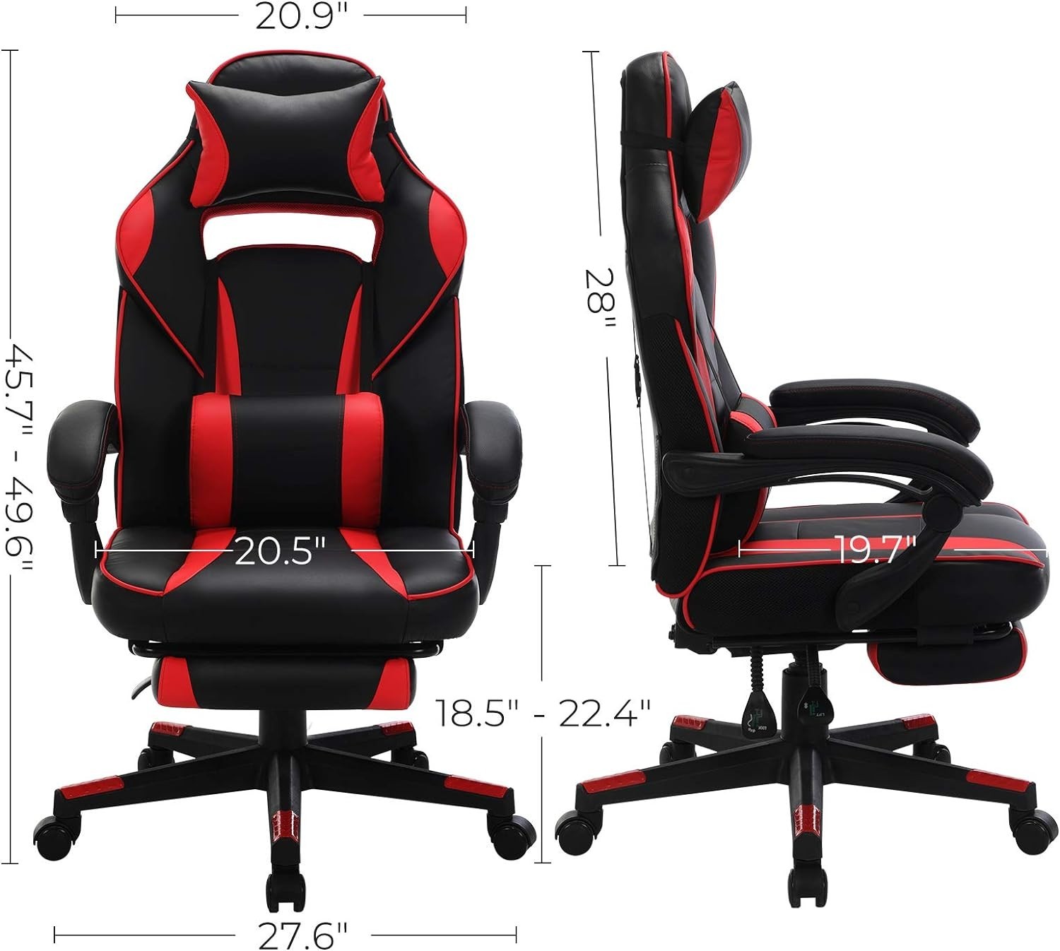 SONGMICS Racing Gaming Chair, Adjustable Ergonomic Office Chair with Footrest, Tilt Mechanism, Lumbar Support, 330 lb Load, Black and Red UOBG073B01
