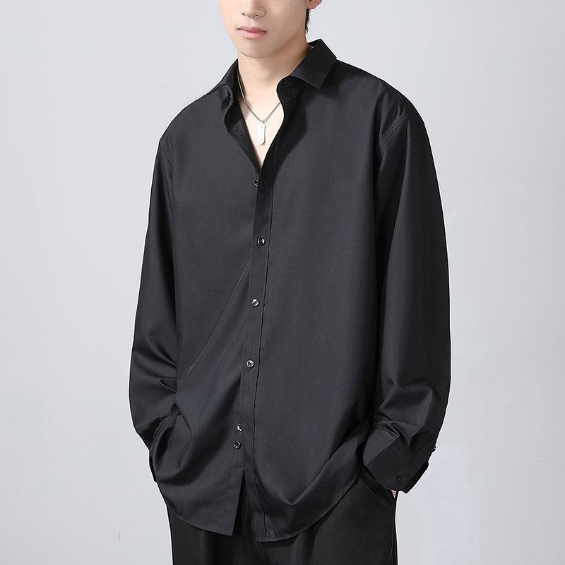 Long-sleeved summer men's clothing loose men's shirt non-iron black thin coat advanced casual ice silk shirt