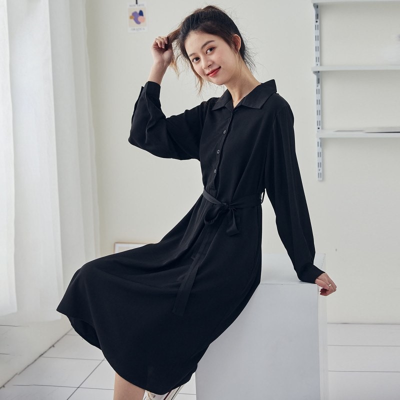 [1 discount price 59.9 yuan] spring new shirt dress long skirt retro temperament gentle casual slim skirt ins