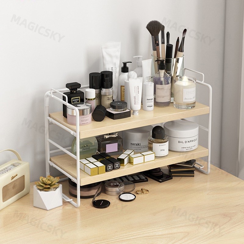 Desktop Organizer Rack Cabinet Desk Storage Shelf Office Home Wooden Iron Bookshelf Dormitory Nordic style