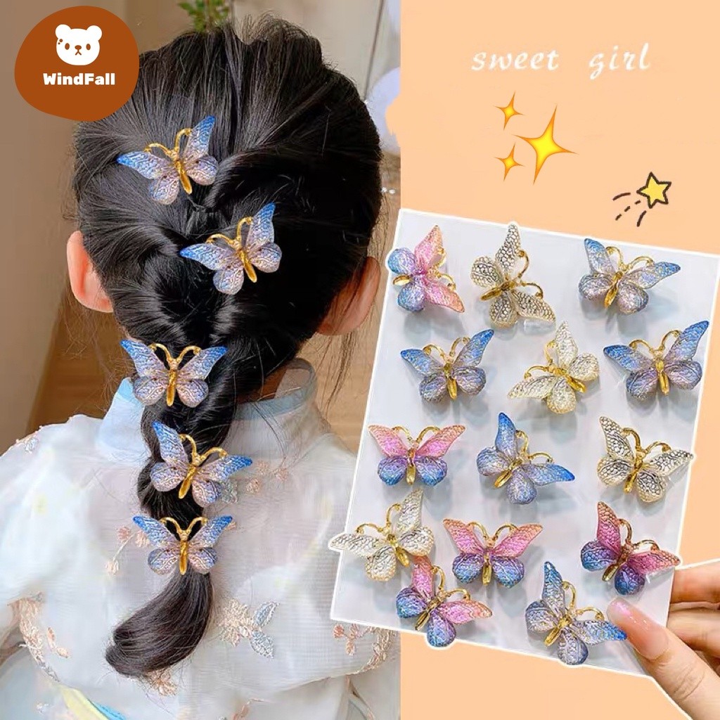 【WindFall】5 Pcs/Set Cute Vivid Butterfly Hairclips for Women Girls Trumpet Side Back Hairpin WF
