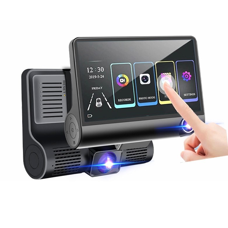 3-way 3-lens driving recorder recording inside the car and front car at the same time HD night vision wide-angle reversing image