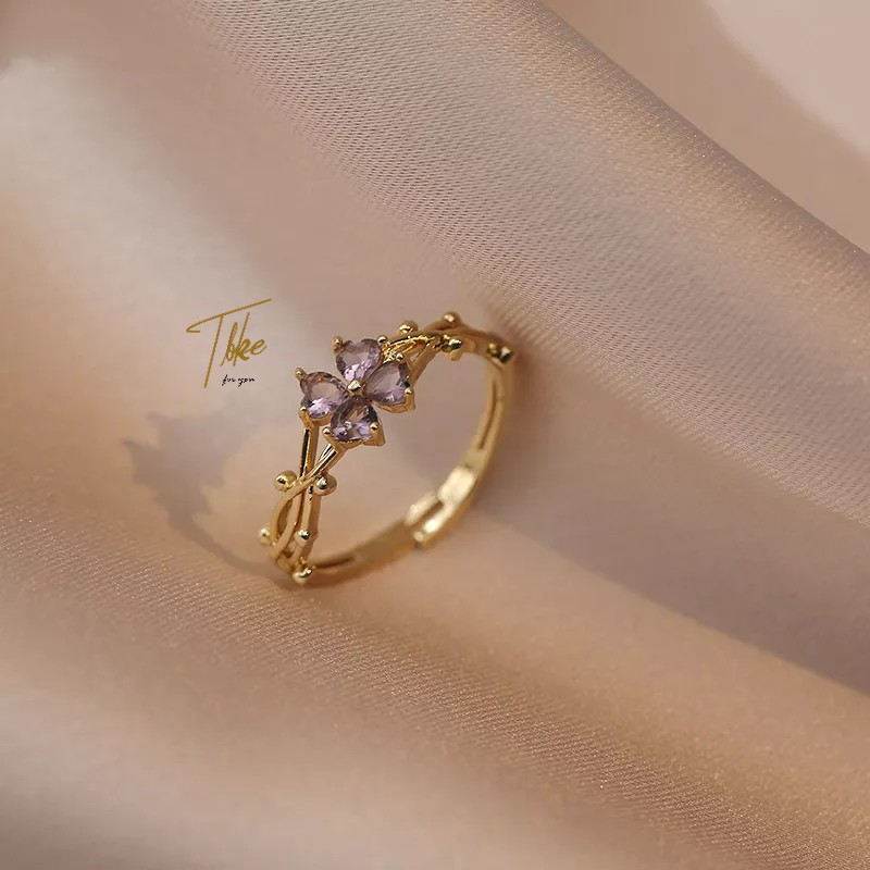 Tala 18K Gold Kyle Inspired - Purple Four-leaf clover Zircon Open Ring for women gift Exquisite packaging