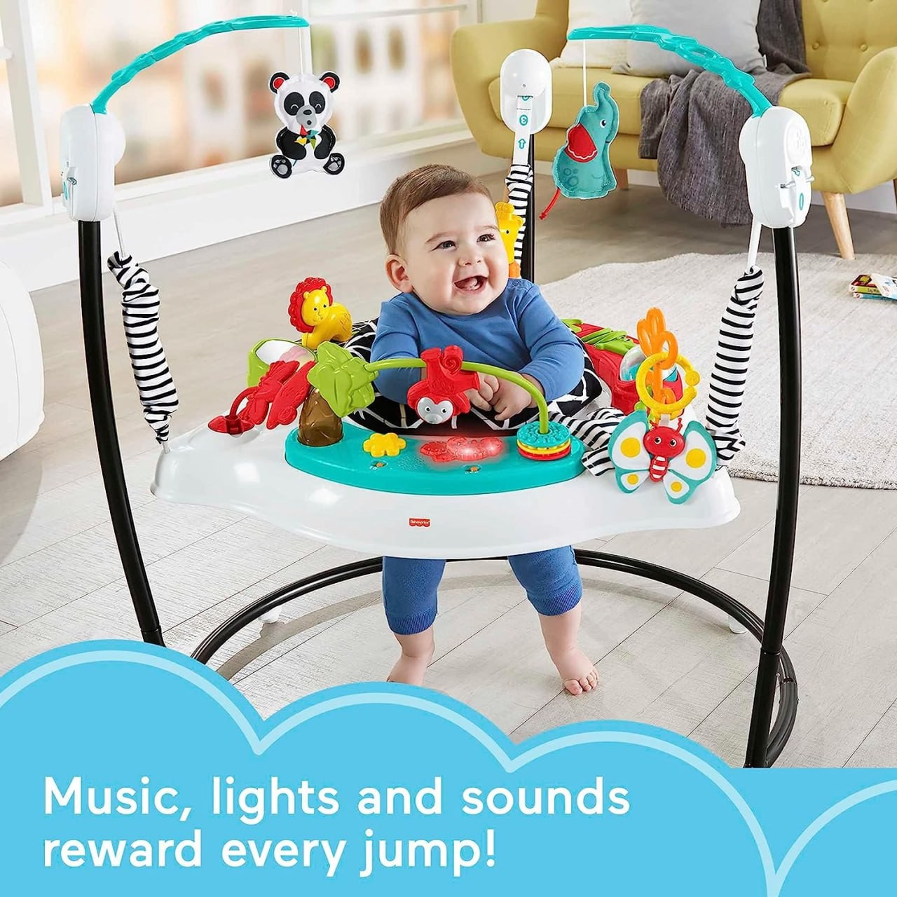 Fisher-Price Baby Bouncer Animal Wonders Jumperoo Activity Center With Music Lights Sounds And Developmental Toys