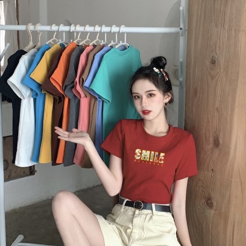 foreign trade pure cotton short-sleeved t-shirt women Korean version loose women's clothing 2023 summer new round neck white top clothes ins tide