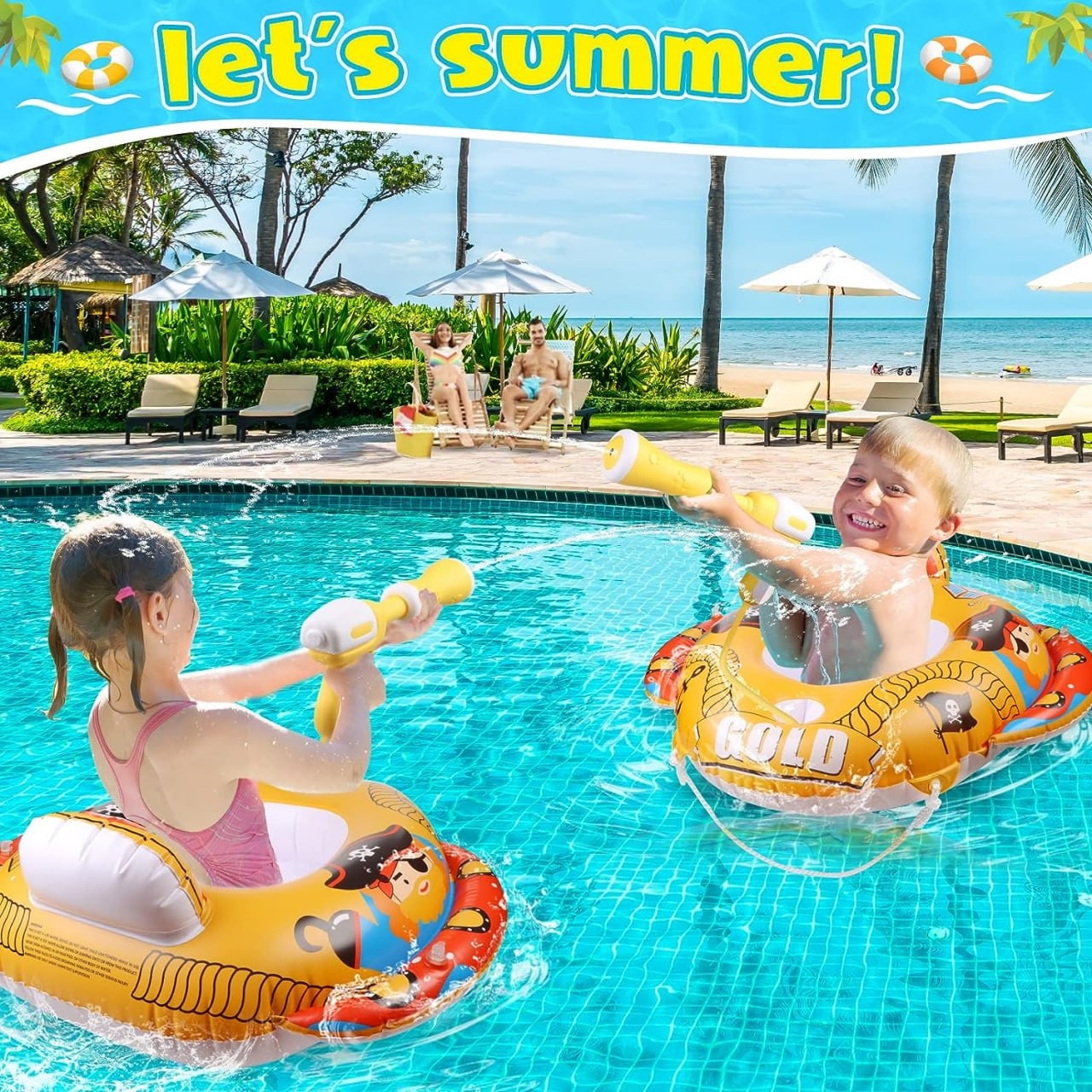 FUNNYB&G Pool Float Kids Pirates Inflatable Ride-on Boat Swimming Pool Toys for Child Summer Outdoors Swim Ring for Toddler Water Games of Pool PartyBeach