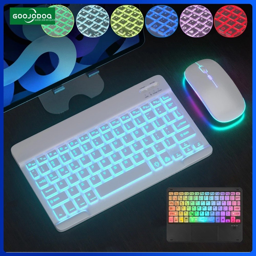 GOOJODOQ Backlit Wireless Bluetooth Keyboard and Mouse with light LED for Pad Laptop Android Tablet