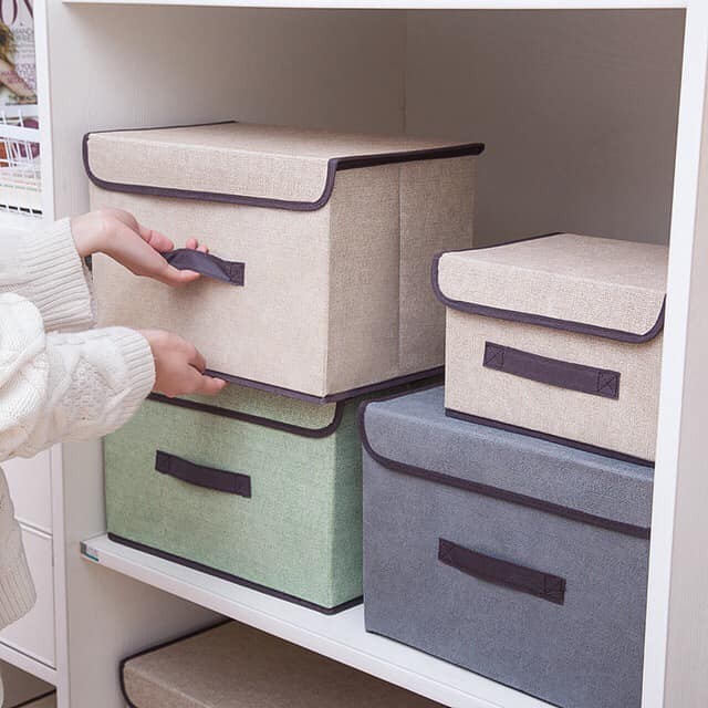 2in1 Plain Color Foldable Storage Box Organizer With Cover Set COD