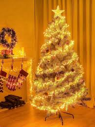 Artificial Christmas Tree 7.5 Ft Prelit Flocked Pencil Christmas Tree Fire-Resistant Christmas tree 246 Red Berries Metal Stand