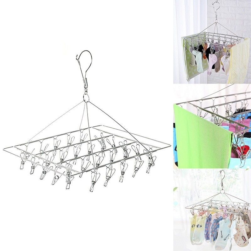 Stainless Steel Clothes Hanger Multi Clip Drying Socks Household Dormitory Balcony Clothes Hanger