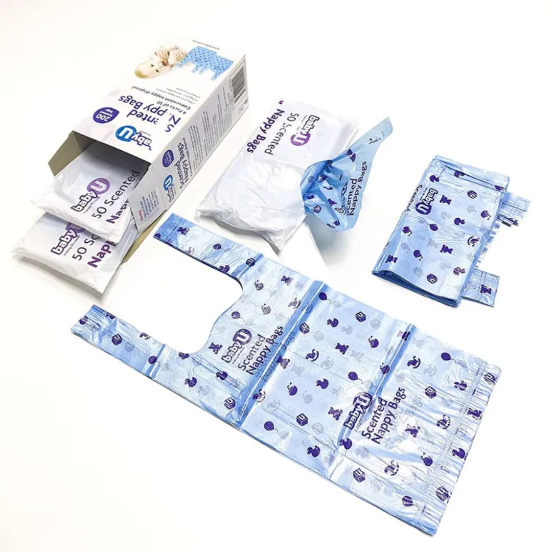 Eco-friendly T-shirt Bags Scented Nappy Carrier bag 4 Packs in Colored Box