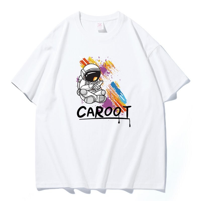 ClawMoney American trendy brand NASA joint cotton astronaut color graffiti print short-sleeved t-shirt men and women couple summer ins trendy brand all-match loose half-sleeved personality r