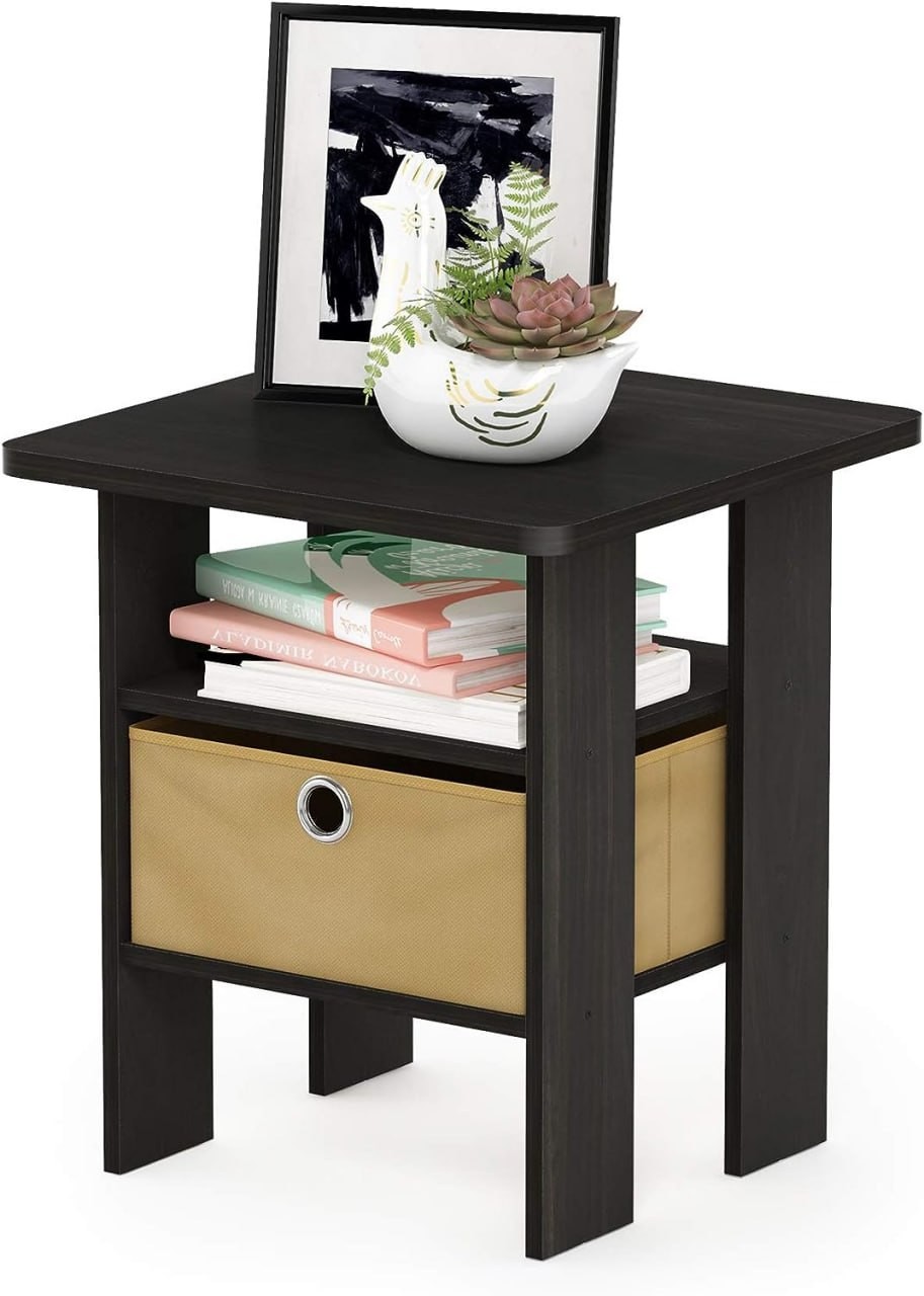 Furinno Andrey End Table  Side Table  Night Stand  Bedside Table with Bin Drawer, EspressoBrown