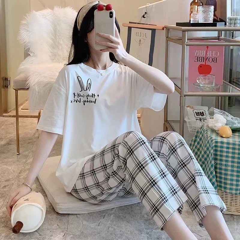 Pajamas women's summer short-sleeved Korean style spring and autumn cute trousers thin section 2024 loose home pajamas suit women's clothing