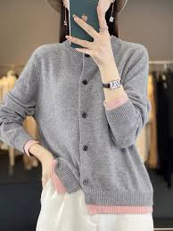 Stylish O-neck Sweater Cardigan Women Tops Fake Two Pieces Knit Spliced Autumn Winter New Loose Casual Spring Commute Cardigan