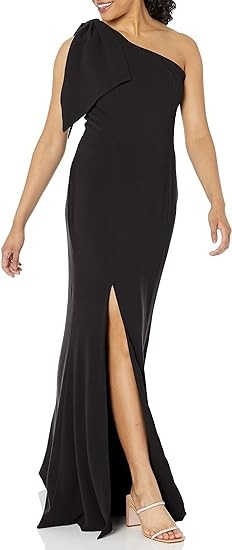 Dress the Population Women's Georgina One Shoulder Bow Detail Trumpet Gown Long Dress