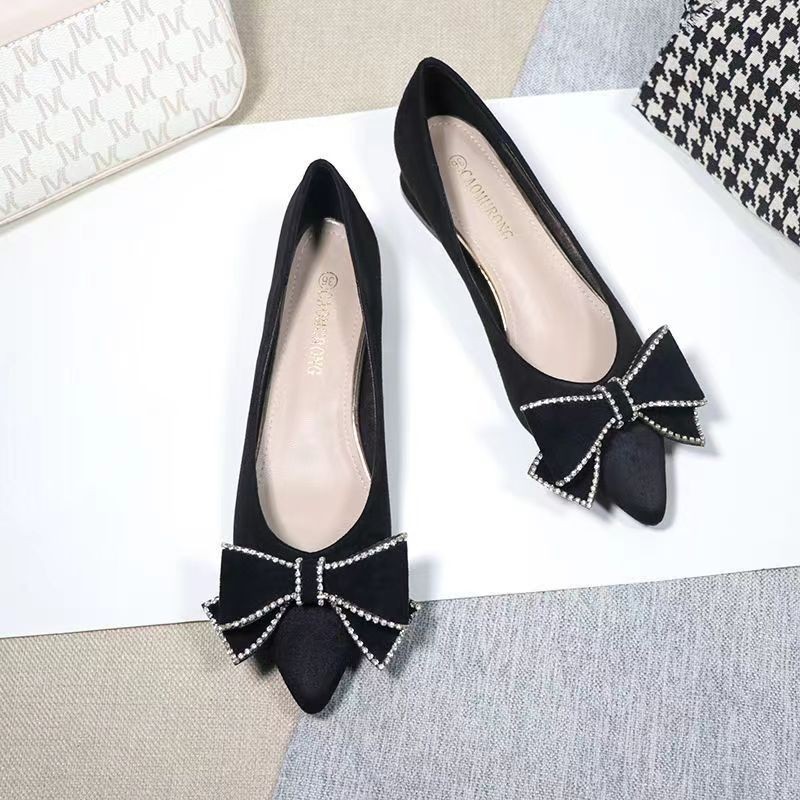 [CF] 2 inches Black Shoes with Stiletto Heels for Women Bowknot Pointed Toe Office Shoes