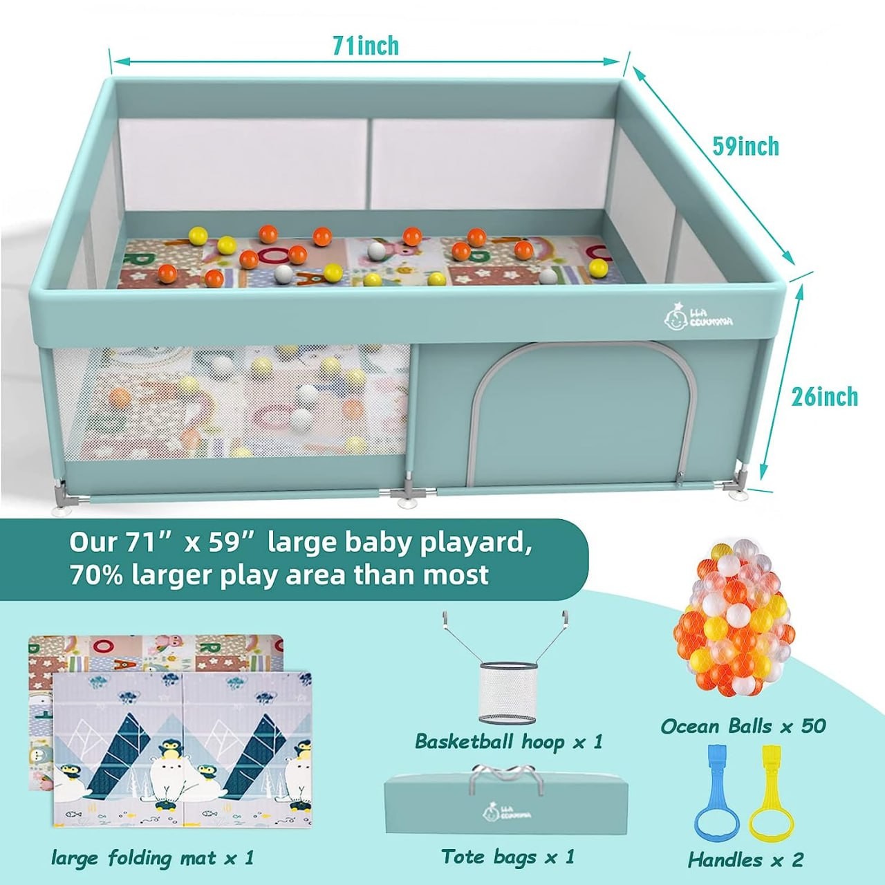 Baby Playpen with Mat,Playpen for Babies and Toddlers,71”x59”Extra Large Baby Playpen,Sturdy Safety Indoor & Outdoor Kids Activity Play Center with Anti-Slip Suckers and Zipper Gate