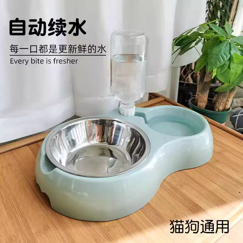 Dog bowl, dog bowl, cat bowl, double bowl, automatic drinking water bowl, cat bowl and food bowl, anti-knock over pet bowl, complete list of cat and dog supplies